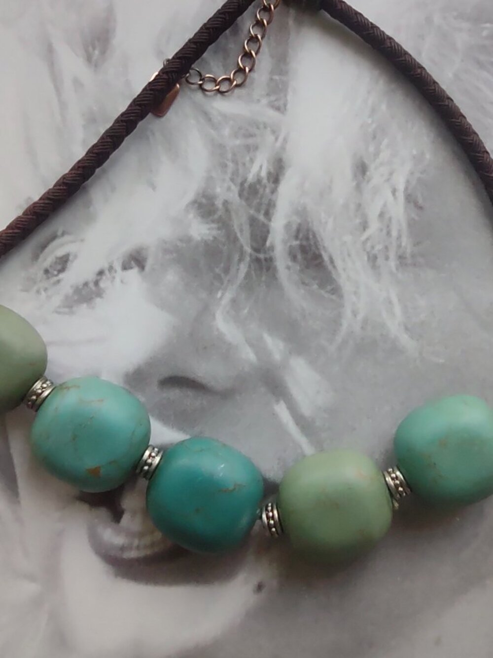 Ralph Lauren Turquoise Statement Necklace Braided Cord Beaded Necklace
